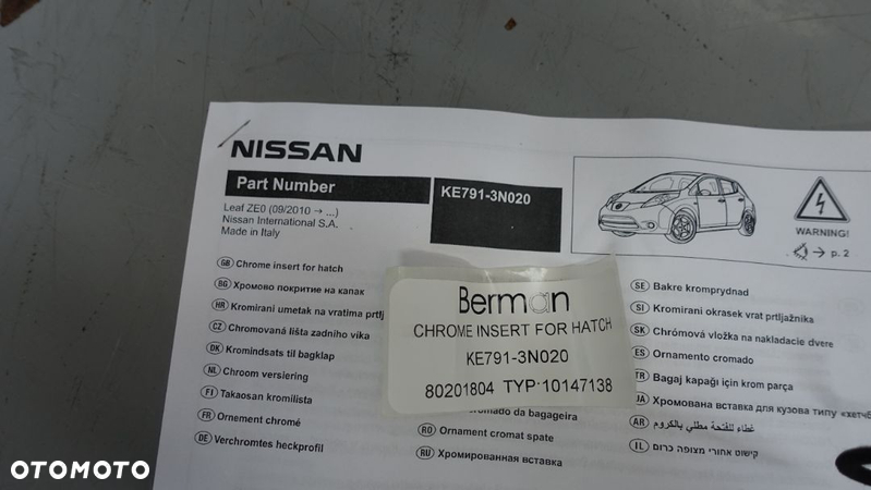 Listwa Chromowa Na Klape Tylna Nissan Leaf KE791-3N020 - 3