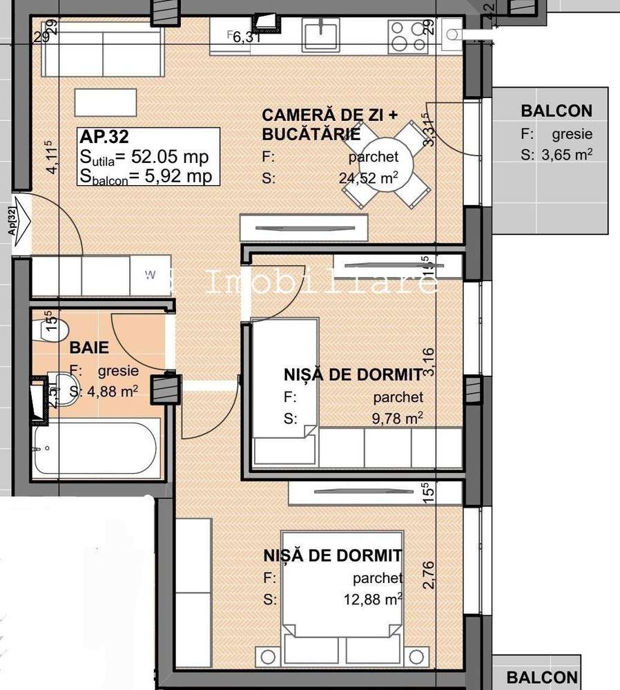 Apartament 3 camere FINISAT et.2, bloc nou Apahida
