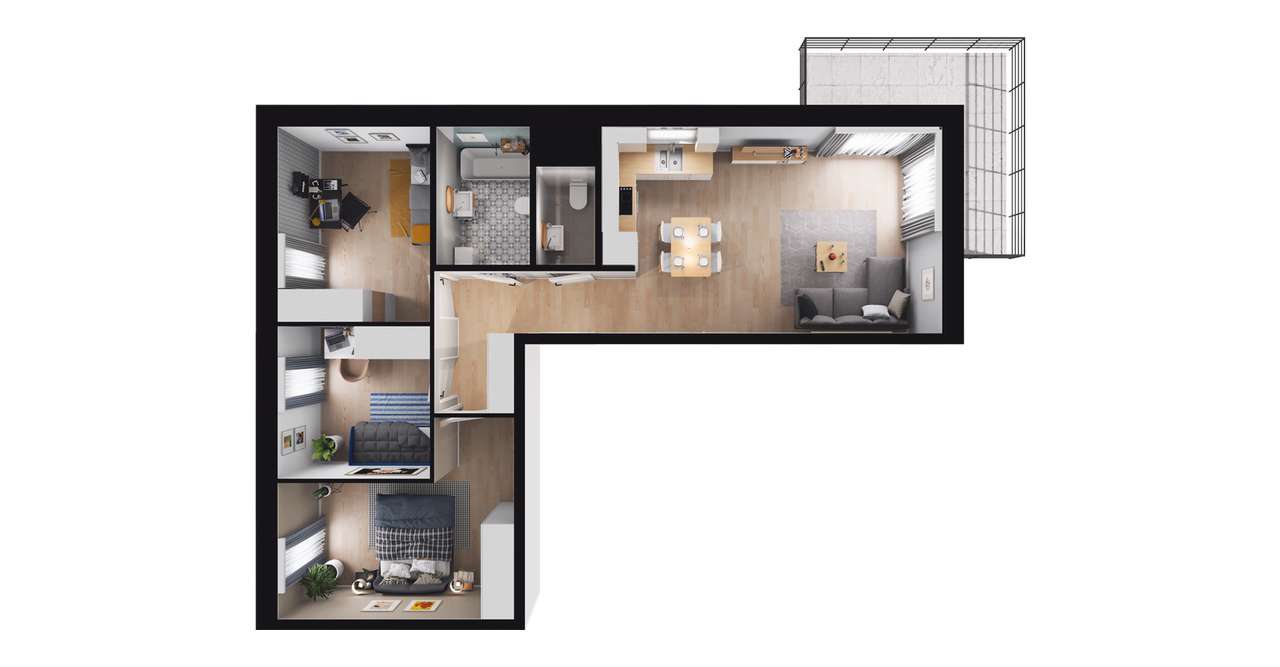 4-pokojowe mieszkanie 77m2 + balkon Bezpośrednio - Pełny obrazek: 2/8