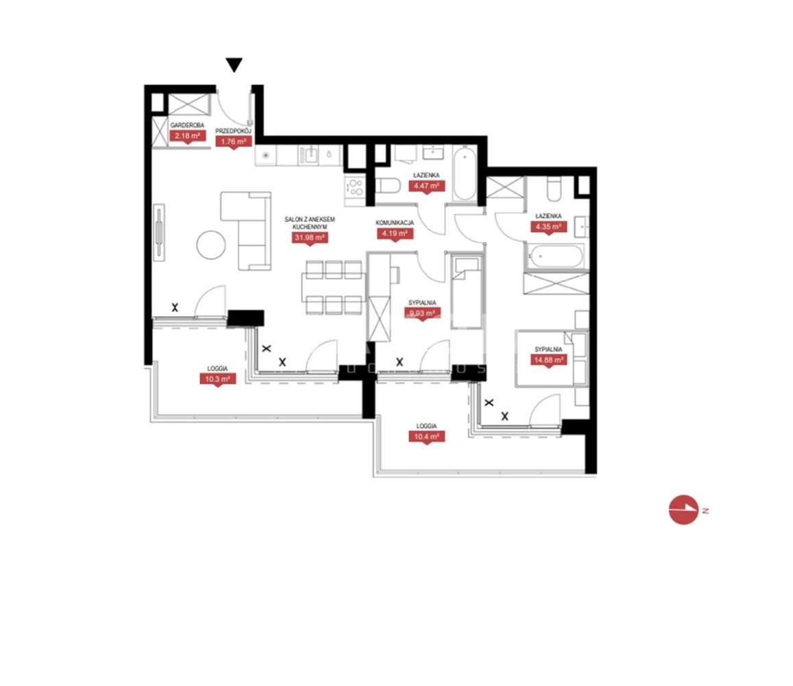 Mokotów, 3 Pokoje, 2 Duże Loggie - Pełny obrazek: 2/5