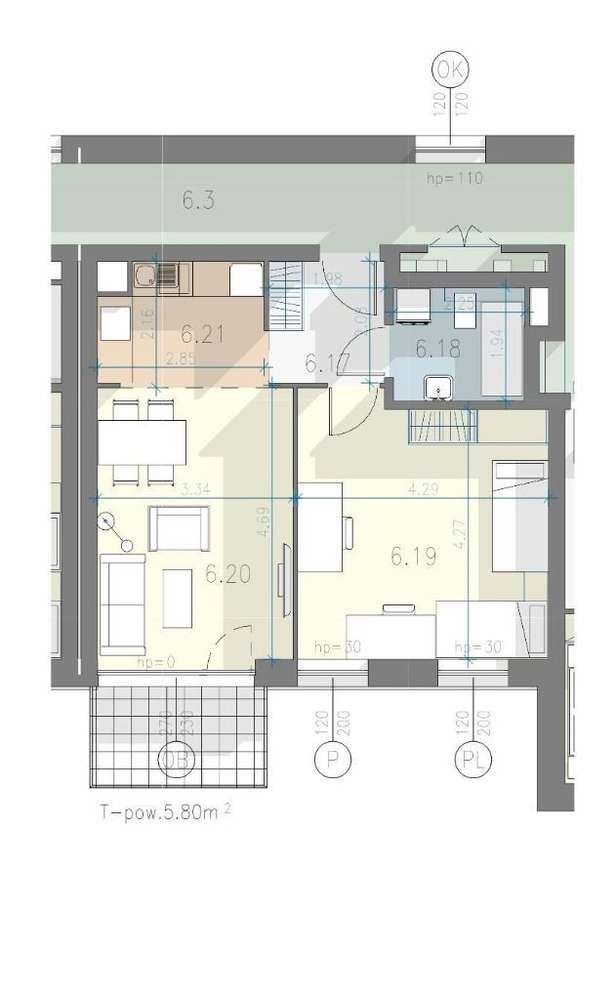 Przewóz 41, nowe 48,68m3 2 pok. aneks kuchenny, balkon – pohled 2