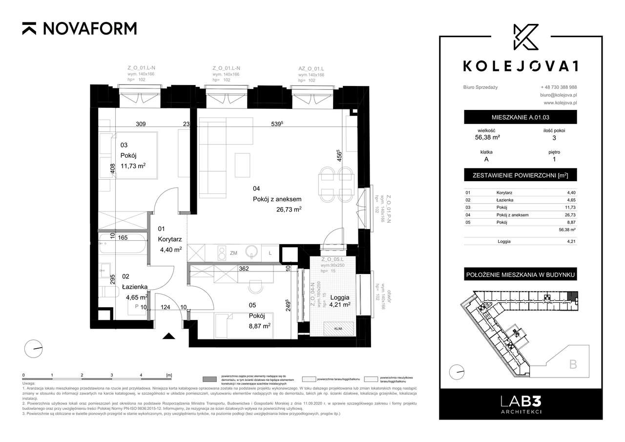 Kolejova 1 | mieszkanie 3-pok. | A.01.03 - Pełny obrazek: 2/9