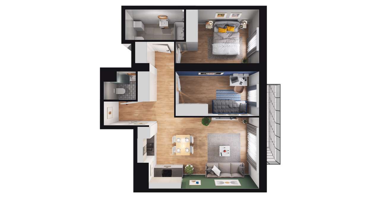 3-pokojowe mieszkanie 56m2 + balkon Bez Prowizji - Pełny obrazek: 2/8