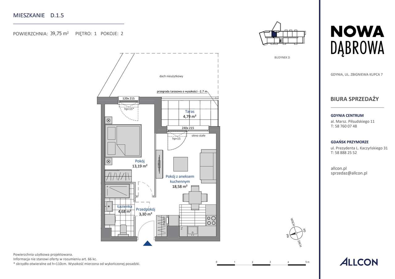 2-pokojowe mieszkanie 39m2 + taras Bez Prowizji - Pełny obrazek: 2/7
