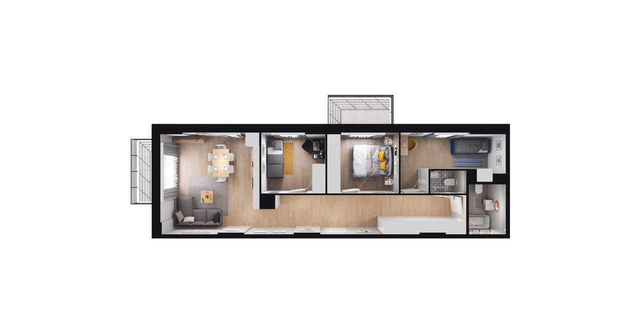 4-pokojowe mieszkanie 70m2 + 2 balkony - Pełny obrazek: 2/8