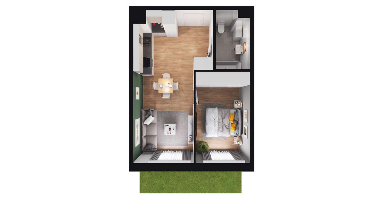 2-pokojowe mieszkanie 38m2 + ogródek - Pełny obrazek: 2/8