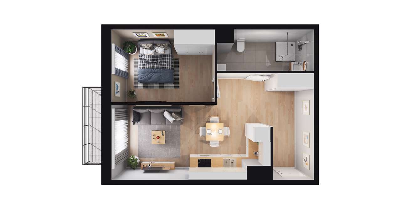 2-pokojowe mieszkanie 43m2 + balkon Bezpośrednio - Pełny obrazek: 2/8