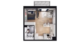 1-pokojowe mieszkanie 32m2 + balkon - Pełny obrazek: 2/8