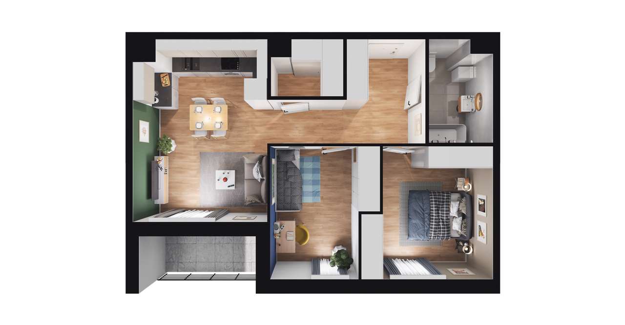 3-pokojowe mieszkanie 59m2 + loggia - Pełny obrazek: 2/8