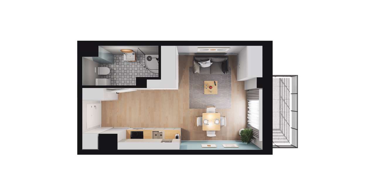 1-pokojowy apartament inwestycyjny 26m2 + balkon - Pełny obrazek: 2/8