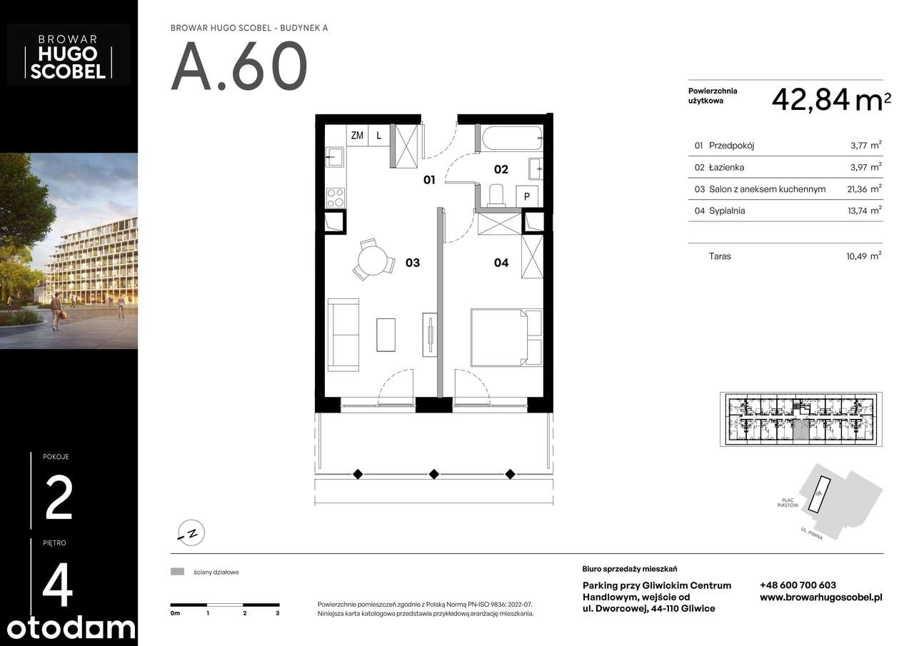 2-pokojowe mieszkanie 42m2 + taras Bez Pośredników - Pełny obrazek: 2/9