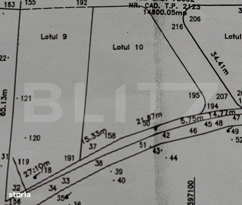 Terenuri intravilane cu suprafata 1400 - 1411 mp, zona Teius