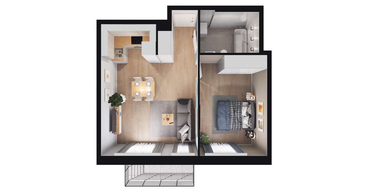 2-pokojowe mieszkanie 42m2 + balkon Bez Prowizji - Pełny obrazek: 2/8