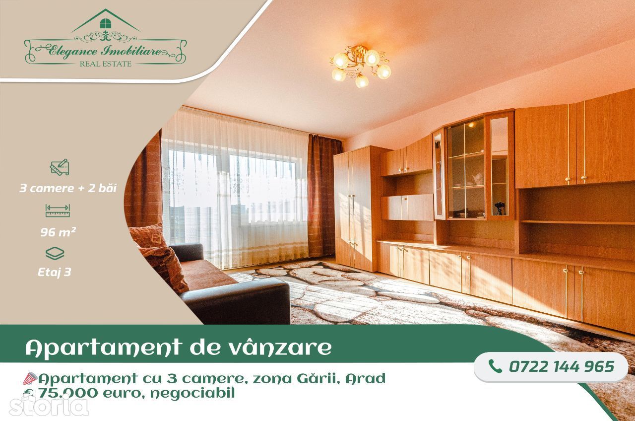 Apartament cu 3 camere, zona Garii, Arad