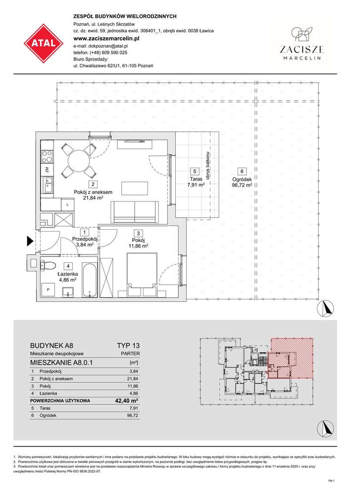2-pokojowe mieszkanie 42m2 + ogródek - Pełny obrazek: 2/7