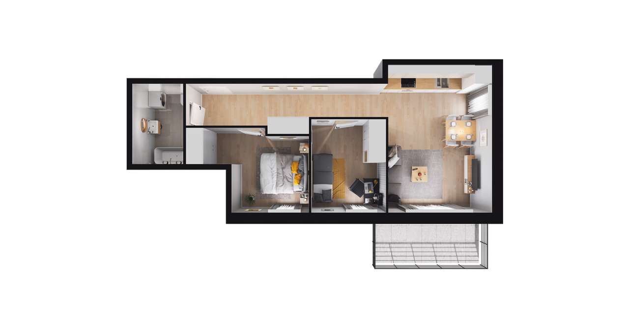 3-pokojowe mieszkanie 54m2 + balkon - Pełny obrazek: 2/8