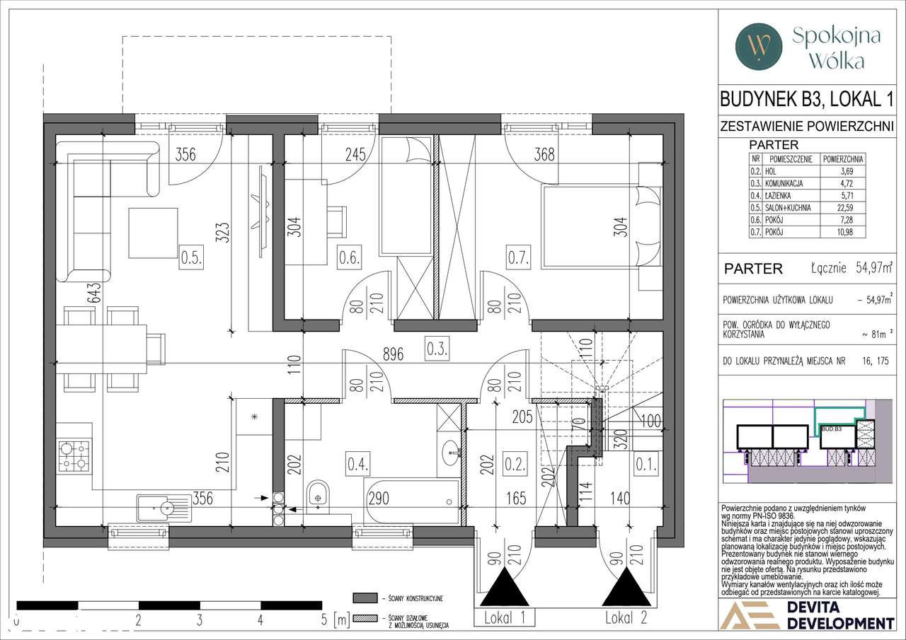 3-pokojowe mieszkanie 54m2 + ogródek - Pełny obrazek: 2/9