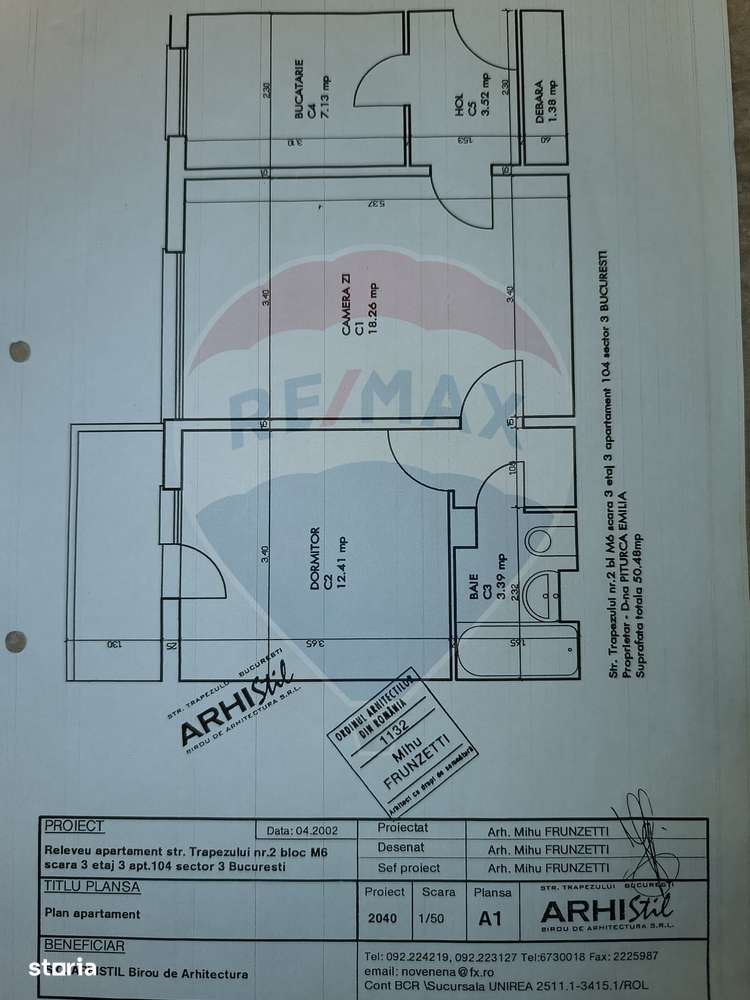 Apartament 2 camere Trapezului semidecomandat 50.48mp 1974-9