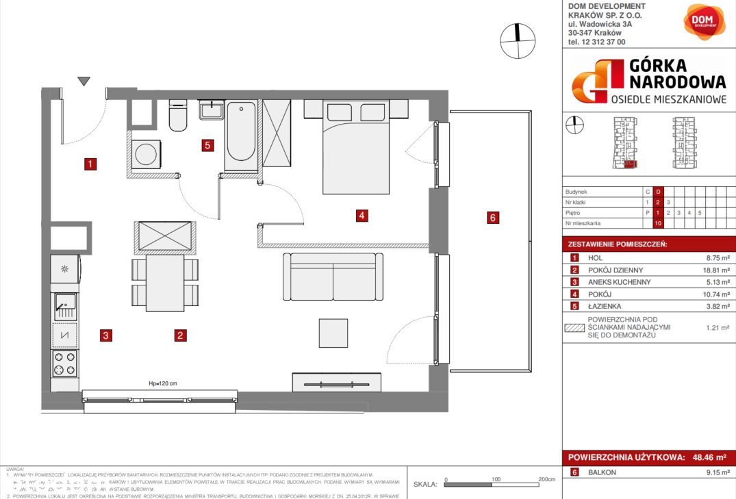 3 pokojowe, 48,5 m2, balkon 9 m2, Górka Narodowa