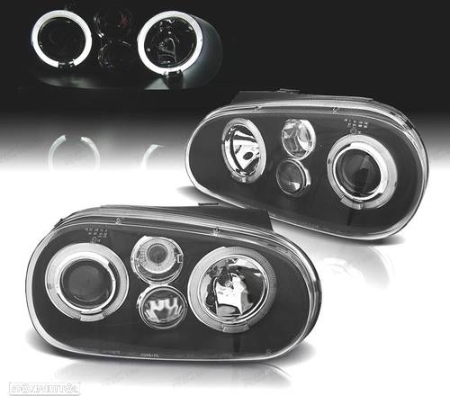 FARÓIS ANGEL EYES LED PARA VOLKSWAGEN VW GOLF IV 4 LOOK R32 FUNDO PRETO - 1