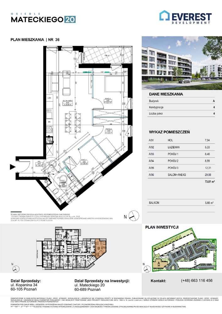 Mieszkanie 4 pokojowe 9 500 zł / m² Mateckiego 20E-1