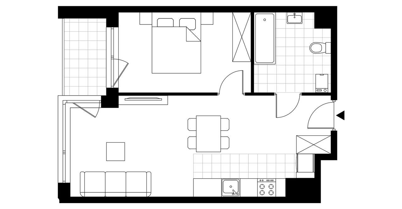 2-pokojowe mieszkanie 44m2 + loggia - Pełny obrazek: 3/8