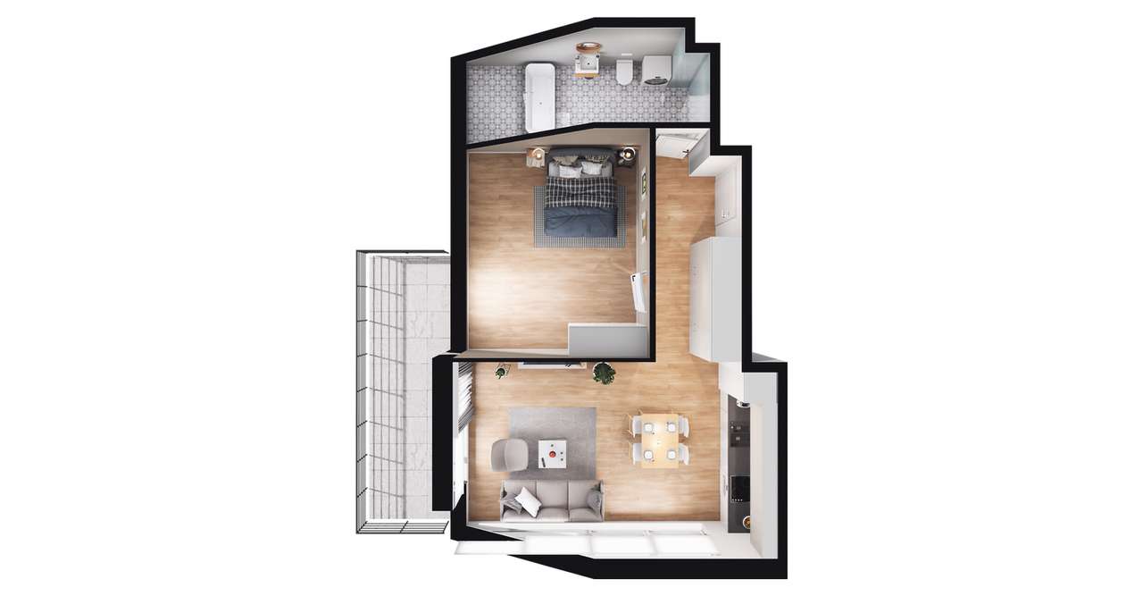 2-pokojowe mieszkanie 42m2 + balkon - Pełny obrazek: 2/8