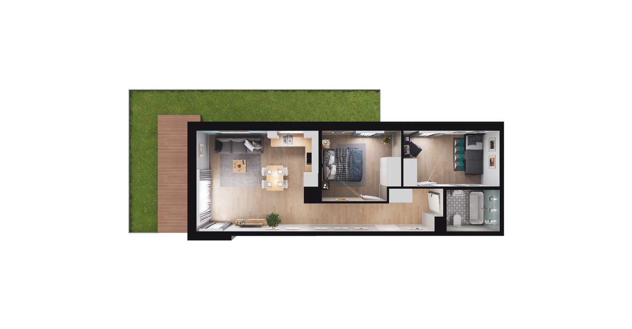 3-pokojowe mieszkanie 54m2 + ogródek - Pełny obrazek: 2/8