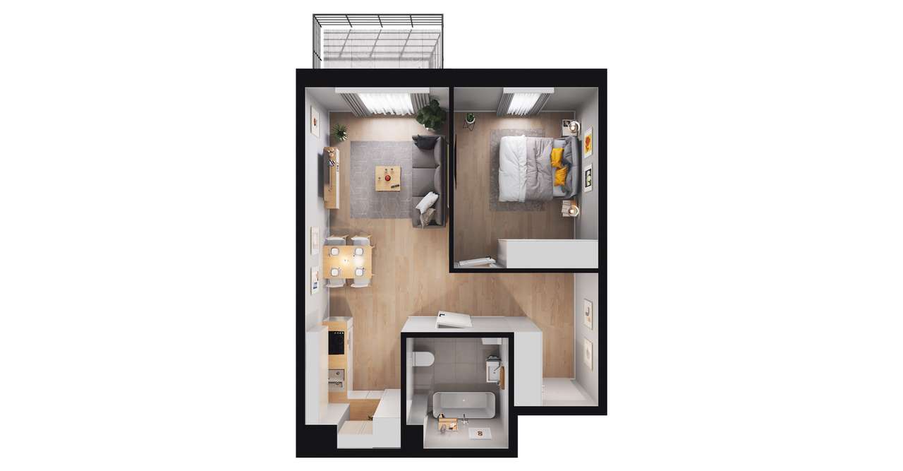 2-pokojowe mieszkanie 43m2 + balkon - Pełny obrazek: 3/9