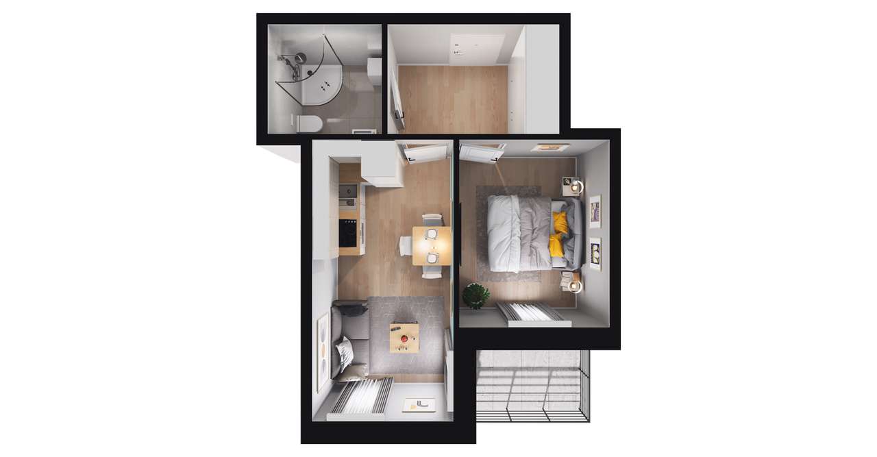 2-pokojowy apartament inwestycyjny 29m2 + balkon - Pełny obrazek: 2/5