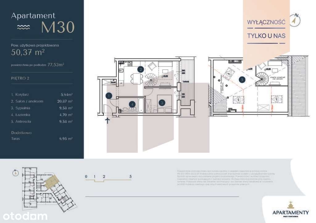 Apartament M30 –Dwupoziomowy z antresolą i tarasem