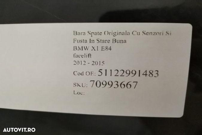 Bara Spate Originala Cu Senzori Si Fusta In Stare Buna BMW X1 E84 (fa - 7