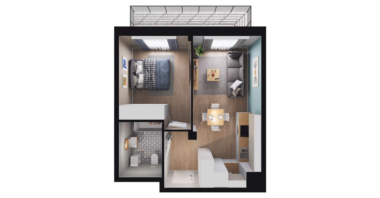2-pokojowe mieszkanie 36 m² + taras Bezpośrednio – pohled 3