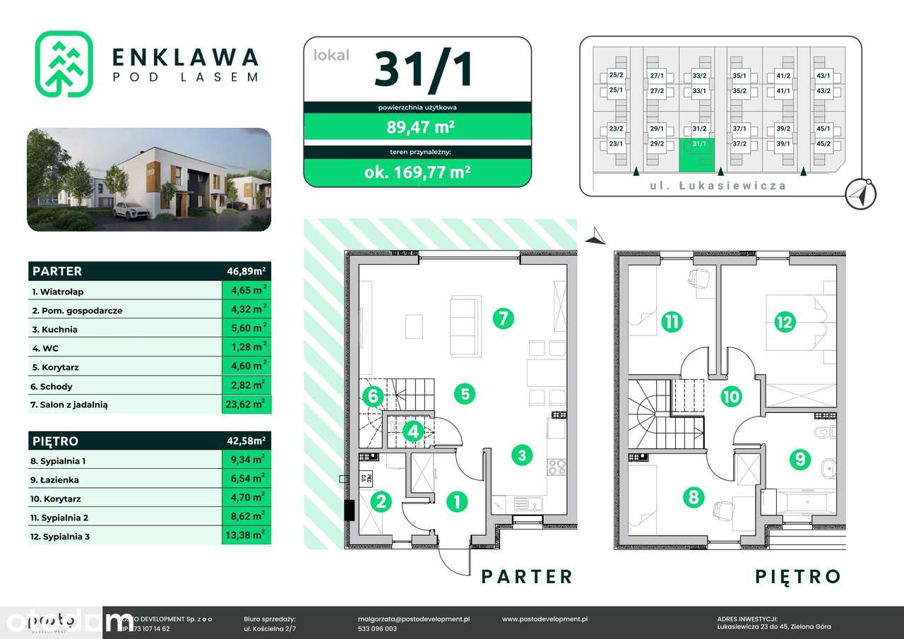 Enklawa pod lasem - 31/1, ogród, 2 miejsca postojowe, 4 pokoje - Pełny obrazek: 2/10
