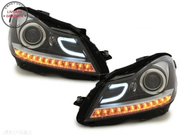 Faruri LED DRL Mercedes C-Class W204 S204 C204 Facelift (2011-2014) Negru- livrare gratuita - 1