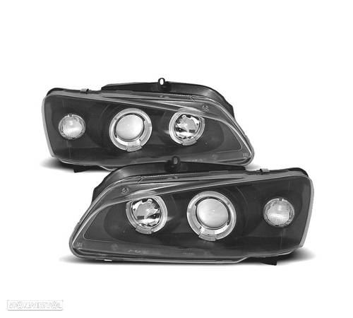 FARÓIS OPTICAS ANGEL EYES PARA PEUGEOT 106 96-03 FUNDO PRETO - 1