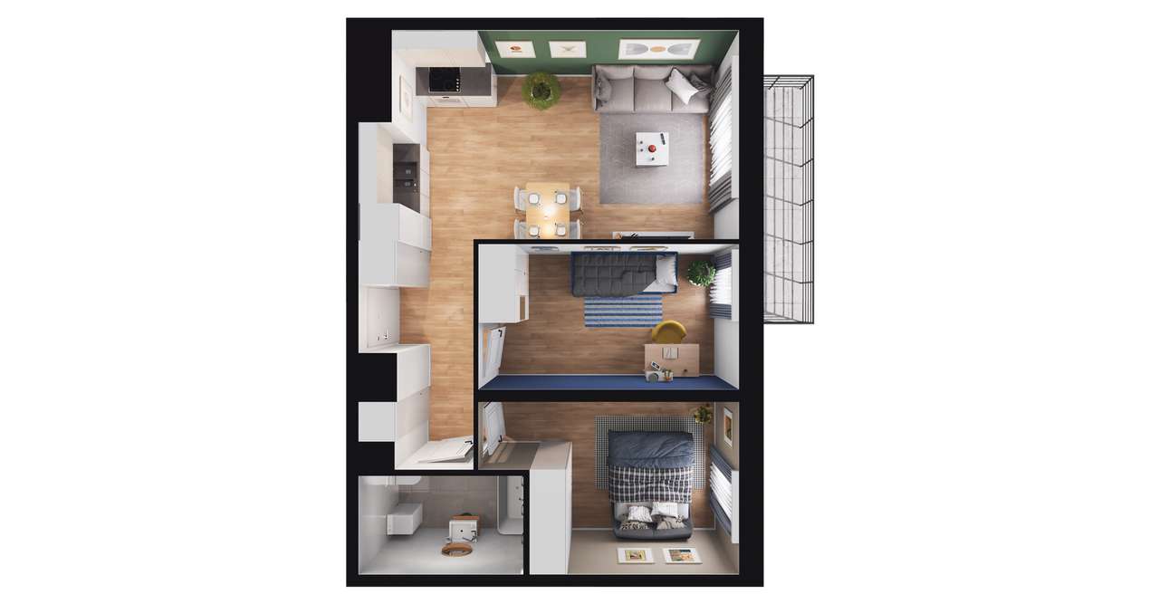 3-pokojowe mieszkanie 50m2 + balkon - Pełny obrazek: 2/8