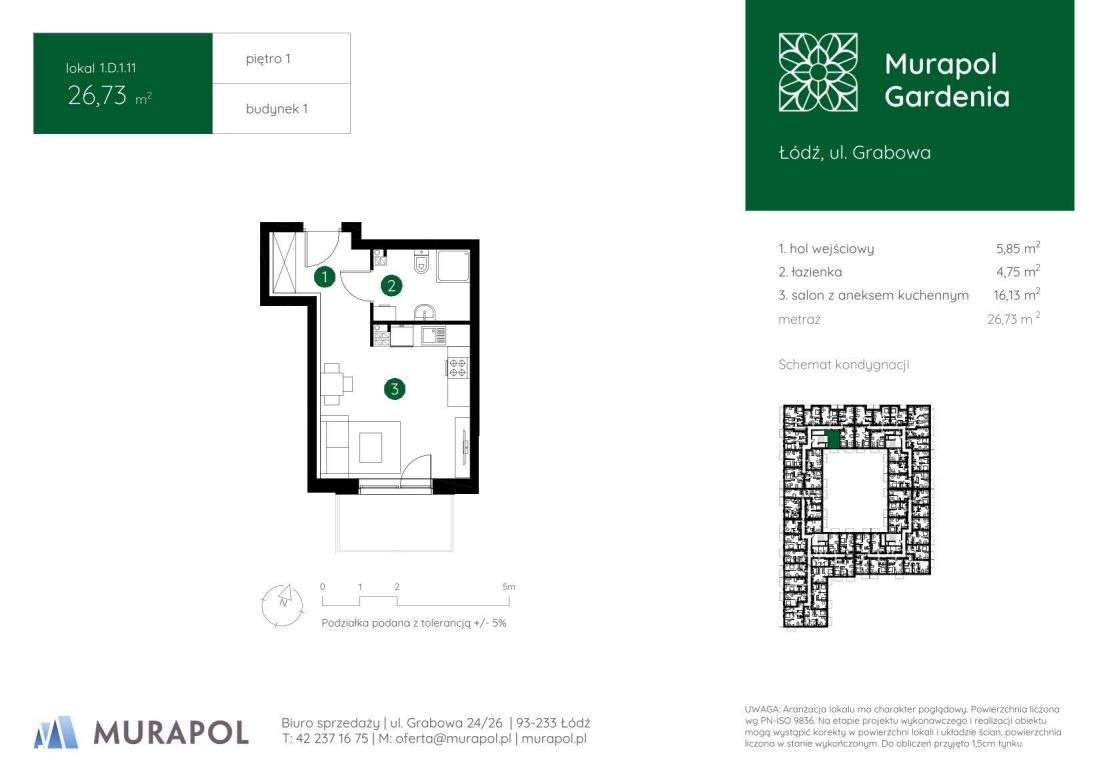 1-pokojowe mieszkanie 26m2 Bez Pośredników - Pełny obrazek: 2/5