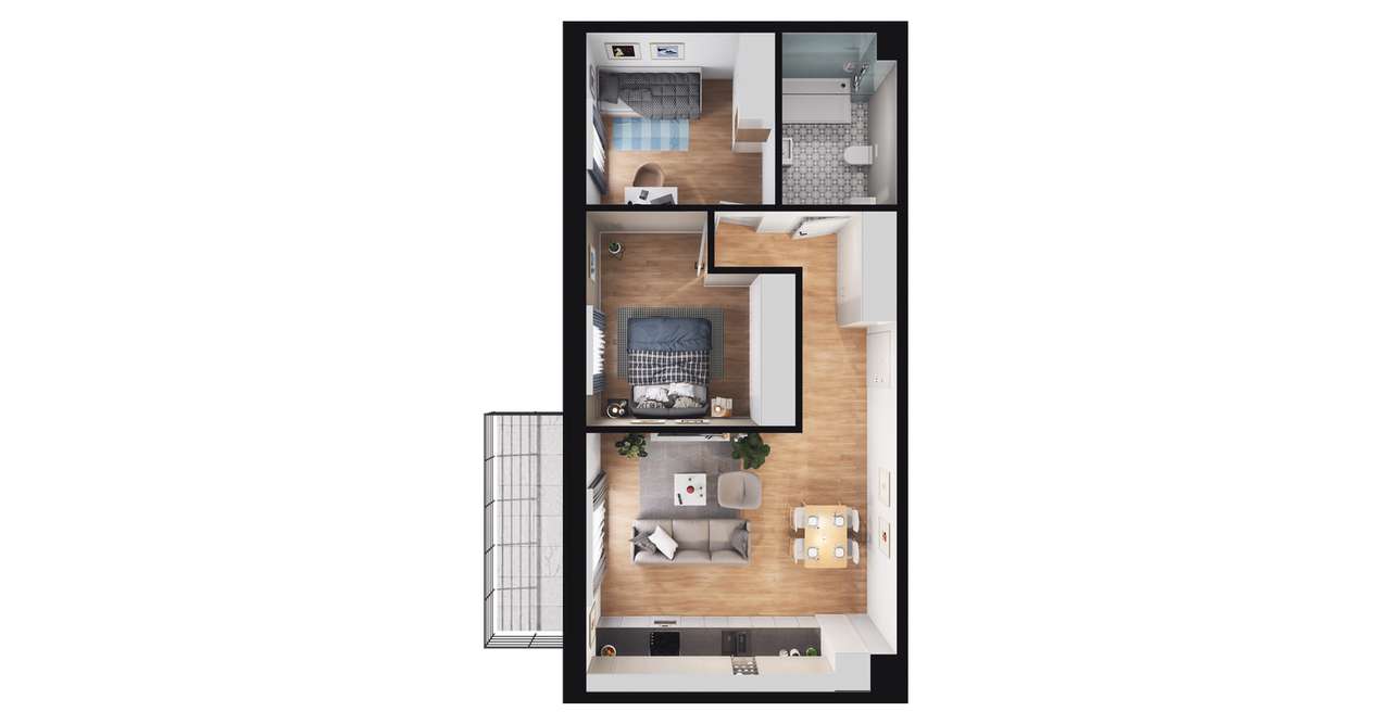 3-pokojowe mieszkanie 56m2 + balkon - Pełny obrazek: 3/9