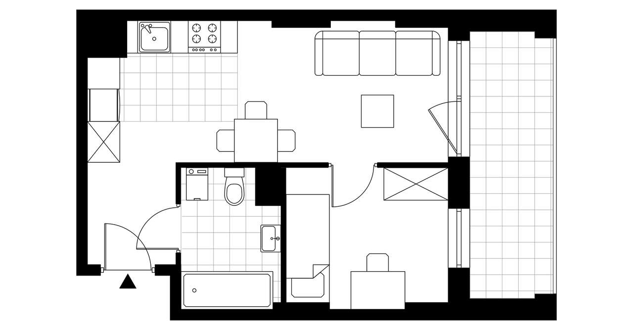 2-pokojowe mieszkanie 32m2 + loggia - Pełny obrazek: 2/7
