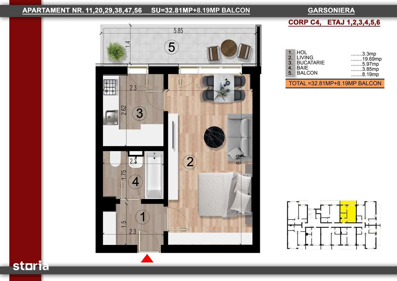 10 minute Metrou Berceni !!!Garsoniera Decomandata - Imagine principală: 3/6