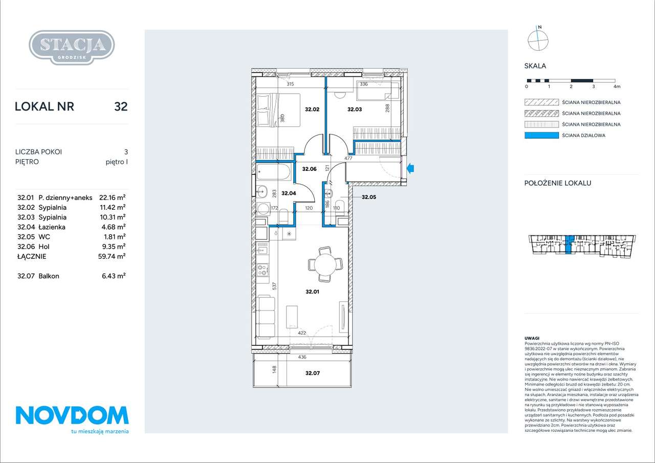3 pokojowe mieszkanie 59 m2 z balkonem - Grodzisk Mazowiecki - Pełny obrazek: 2/9