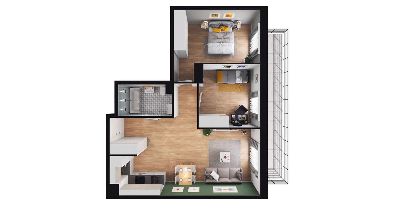 3-pokojowe mieszkanie 60m2 + balkon Bez Prowizji - Pełny obrazek: 2/7