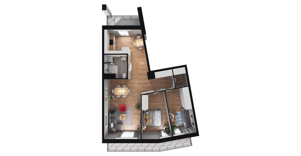 3-pokojowe mieszkanie 63m2 + taras Bez Pośredników - Pełny obrazek: 2/8