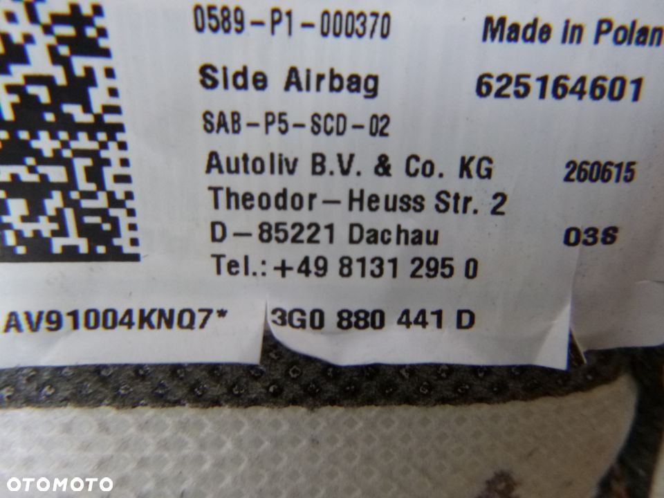 PODUSZKA POWIETRZNA AIRBAG VW PASSAT B8 PRAWA 3G0880442D - 3