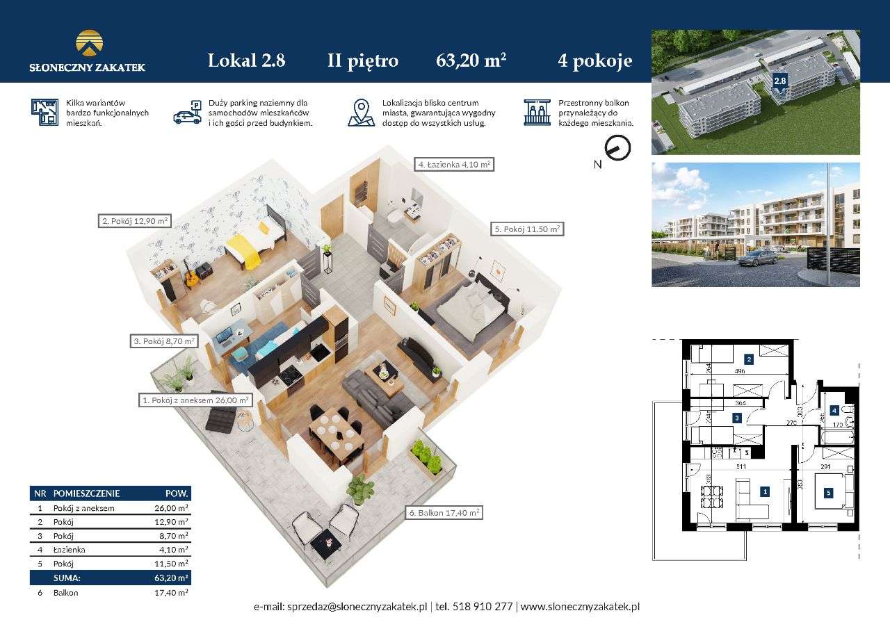 Gotowy Apartament 62,5 m² | Balkon 17,4 m² | Windy | Garaże - Pełny obrazek: 2/10