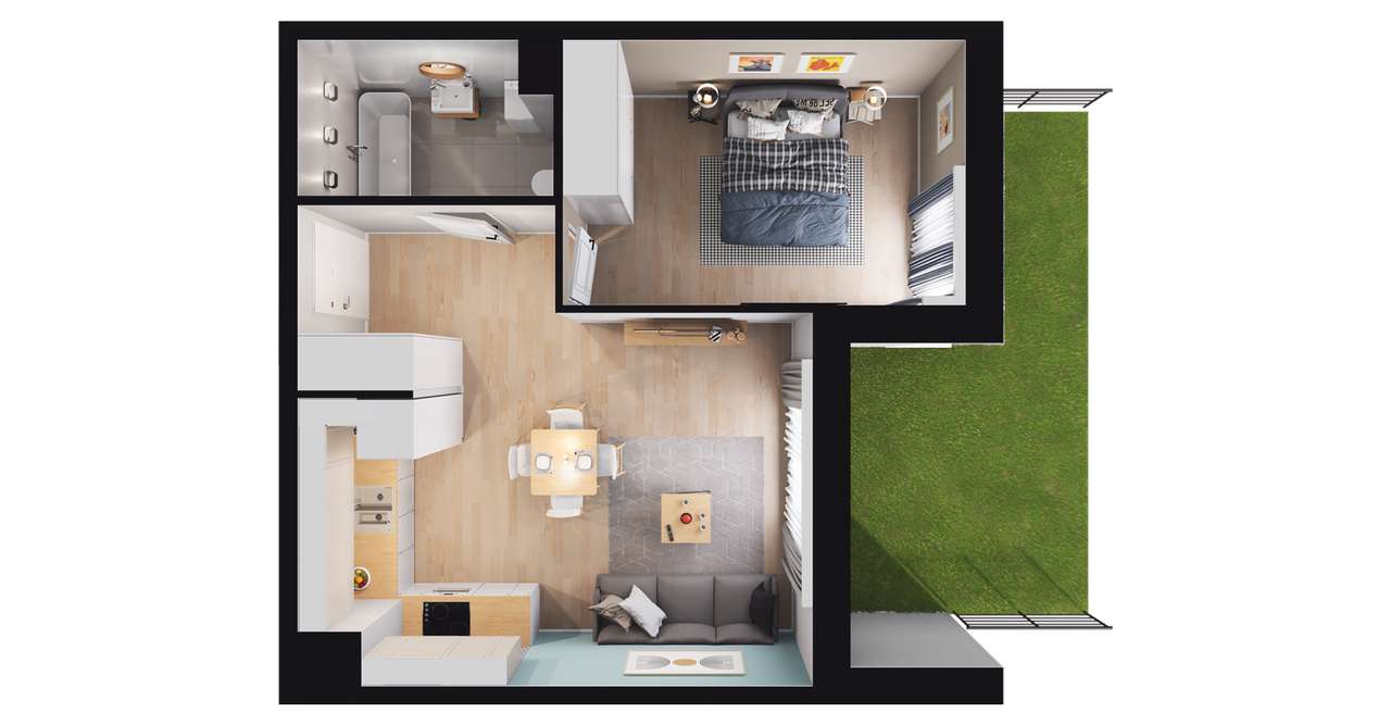 2-pokojowe mieszkanie 39m2 + ogródek - Pełny obrazek: 2/6