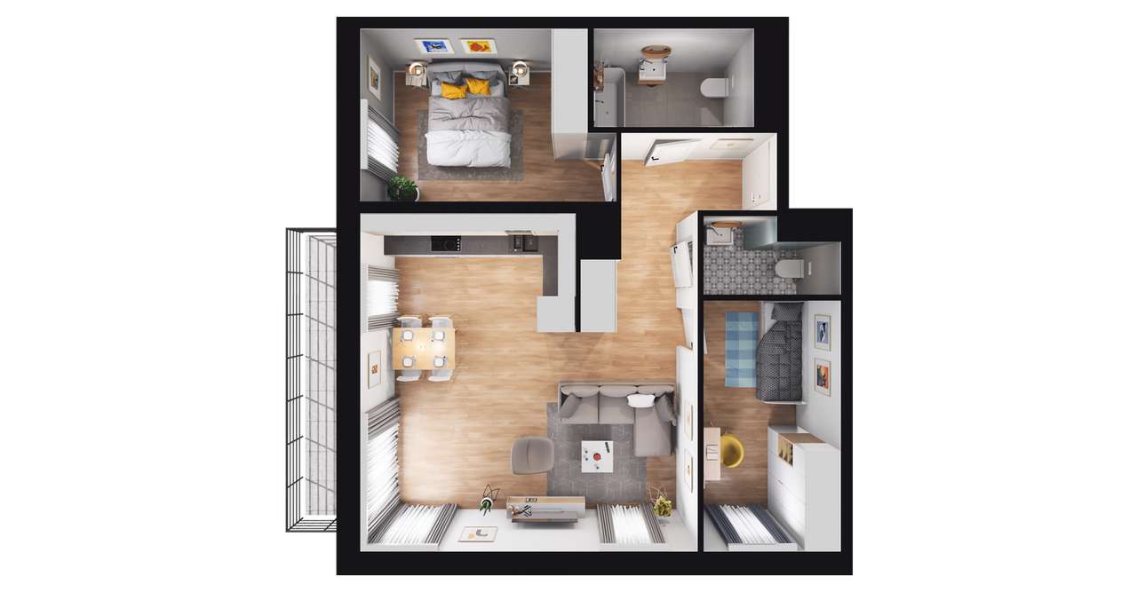 3-pokojowe mieszkanie 62m2 + balkon - Pełny obrazek: 2/8