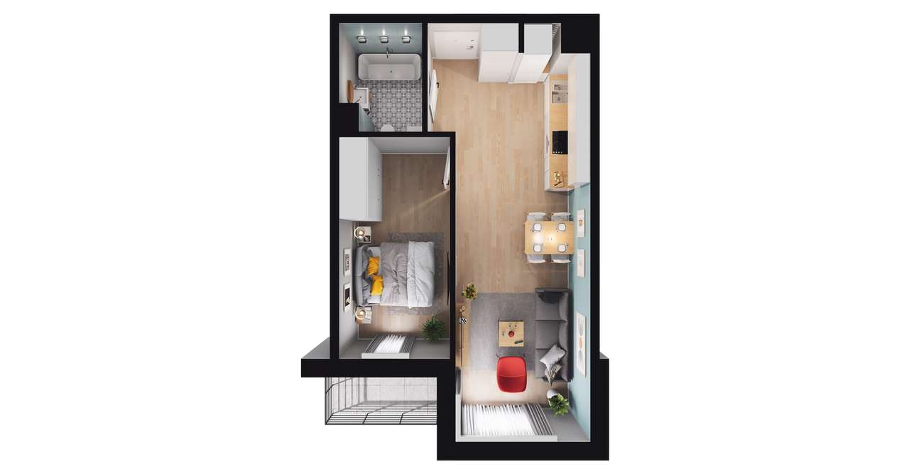 2-pokojowe mieszkanie 42m2 + loggia Bez Prowizji - Pełny obrazek: 2/7