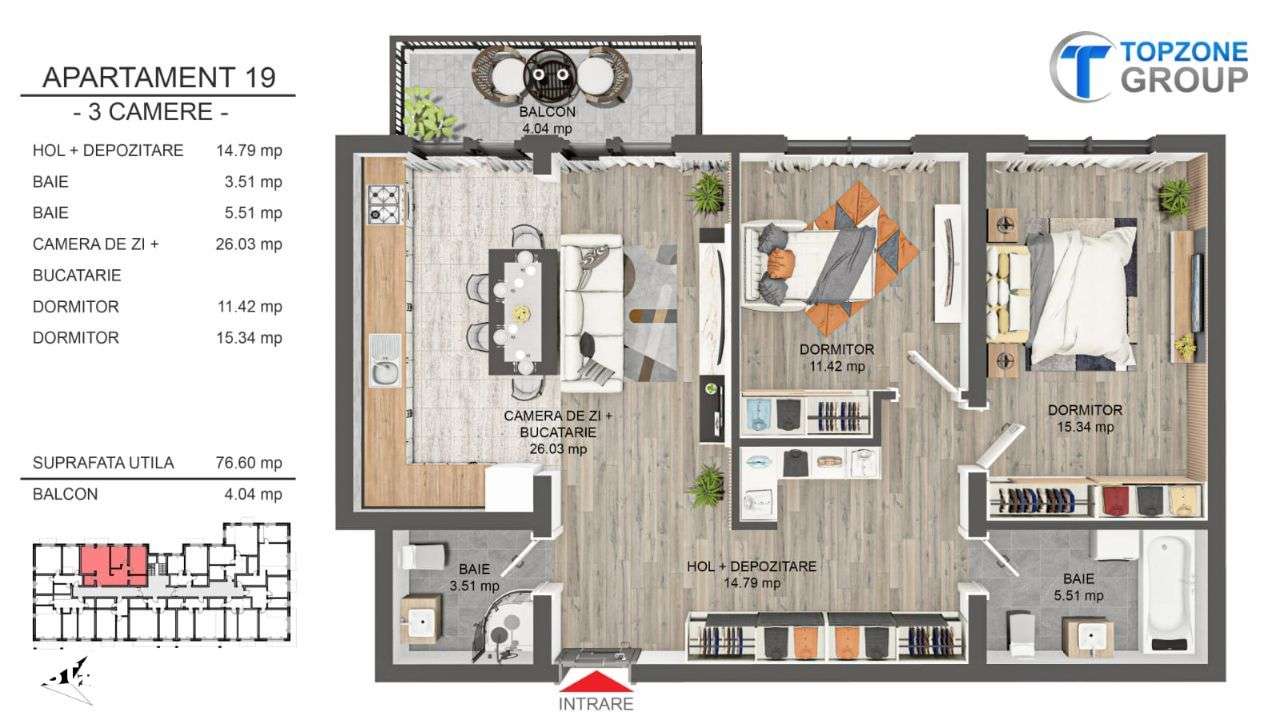 Comision 0% - Apartament 3 camere, Topzone 4 - Tractorul-18